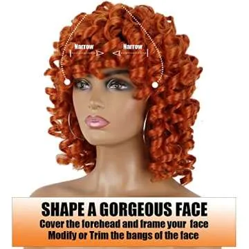 PHOENIXFLY Orange Curly Wigs for Black Women Short Curly Wigs for Women Curly Synthetic Hair Wigs Heat Resistant Hair Replacement Wigs with Wig Caps (Orange)