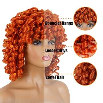 PHOENIXFLY Orange Curly Wigs for Black Women Short Curly Wigs for Women Curly Synthetic Hair Wigs Heat Resistant Hair Replacement Wigs with Wig Caps (Orange)