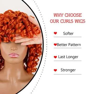 PHOENIXFLY Orange Curly Wigs for Black Women Short Curly Wigs for Women Curly Synthetic Hair Wigs Heat Resistant Hair Replacement Wigs with Wig Caps (Orange)