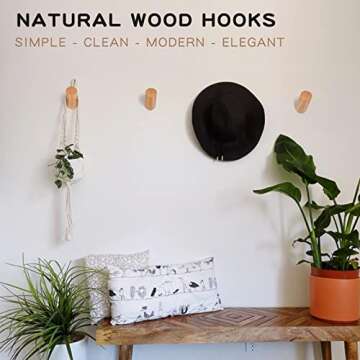 Felidio Wood Wall Hook, 6 Pack Natural Wooden Coat Hooks Wall Mounted, Rustic Heavy Duty Hooks for Hanging Towels Coats Plants | Entryway Hat Hanger Wall Coat Rack (Beech Wood)