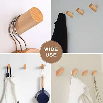 Felidio Wood Wall Hook, 6 Pack Natural Wooden Coat Hooks Wall Mounted, Rustic Heavy Duty Hooks for Hanging Towels Coats Plants | Entryway Hat Hanger Wall Coat Rack (Beech Wood)