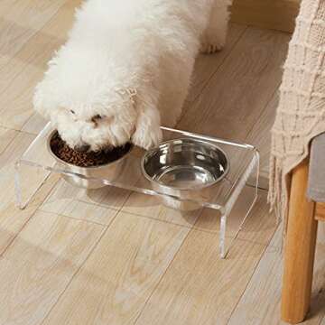 Acrylic Elevated Dog Cat Bowls Pet Feeder Double Bowl Raised Stand Comes with 4 Removable Stainless ...
