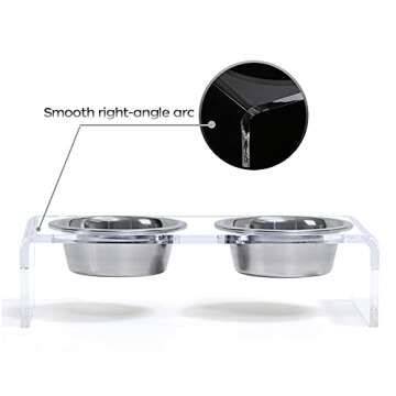 Acrylic Elevated Dog Cat Bowls Pet Feeder Double Bowl Raised Stand Comes with 4 Removable Stainless Steel Bowls. Perfect for Cats Puppies Small Dogs, 3.75 Inch