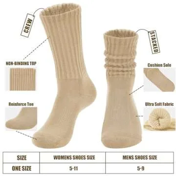 AugRing Women's Scrunch Crew Socks Retro 3-Pack Solid Cotton Boot Calf Socks Chunky Ribbed Cozy Slou...