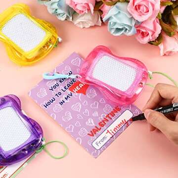 24 Sets Mini Magnetic Drawing Board with Kids Cards Backpack Keychain Clip Drawing Boards, Erasable Doodle and Writing Pad for Kids Boys Girls Valentine Gift Birthday Party Classroom Prize Supply