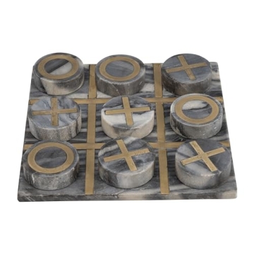 Sagebrook Home Decorative 12" Tic Tac Toe Game - Contemporary Stylish Black and Gold Marble Family G...