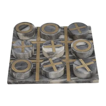Sagebrook Home Decorative 12" Tic Tac Toe Game - Contemporary Stylish Black and Gold Marble Family G...