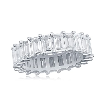Elegant NYC Sterling Silver Emerald Cut Eternity Band Ring