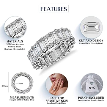 Elegant NYC Sterling Silver Emerald Cut Eternity Band Ring