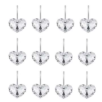 Actpe Decorative Crystal Heart Shape Shower Curtain Hooks Rust Resistant Hooks Glide Shower Ring Han...