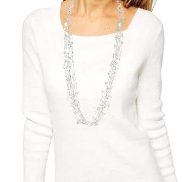 AeraVida Iridescent Layers of Pearls, Seashell, and Mixed Stones on Silk Rope Multi-Strand Boho Chic Long Necklace