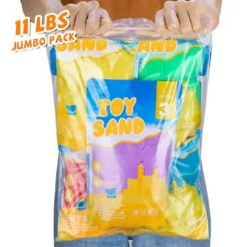 Value Pack 11lbs of 5 Colored Moldable Self-Sticking Sand, Never Dries Out - Fun for Kids Bulk Refill for Sensory Sand Box Toys, Ideal for Shaping, Squeezing, Scooping, Rolling and Molding