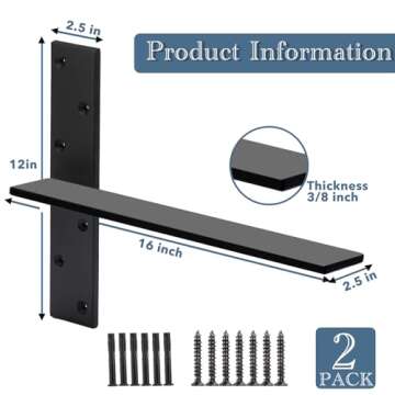 Free Hanging Countertop Support Bracket 16" Lx2.5 W 2 Pack Hidden Floating Wall Bracket 3/8" Thick H...