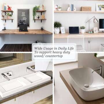 Free Hanging Countertop Support Bracket 16" Lx2.5 W 2 Pack Hidden Floating Wall Bracket 3/8" Thick Heavy Duty Shelf Bracket for Floating Bars,Bench Seats,Vanities