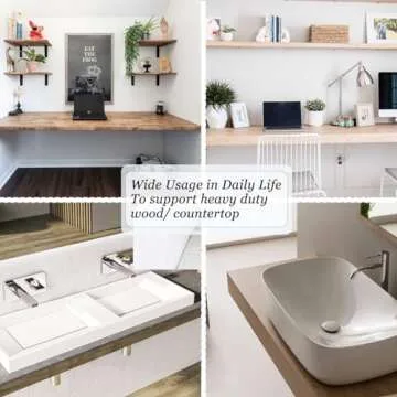 Free Hanging Countertop Support Bracket 16" Lx2.5 W 2 Pack Hidden Floating Wall Bracket 3/8" Thick Heavy Duty Shelf Bracket for Floating Bars,Bench Seats,Vanities