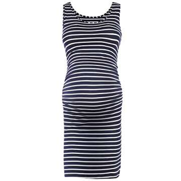 Rnxrbb Women Summer Sleeveless Maternity Dress Pregnancy Tank Scoop Neck Mama Clothes Casual Bodycon Clothing,Navy White 2XL