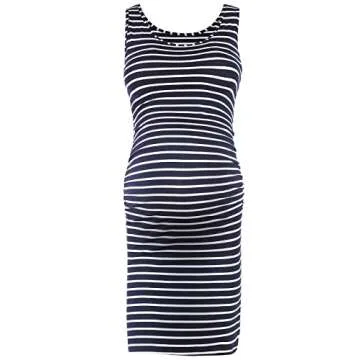 Rnxrbb Women Summer Sleeveless Maternity Dress Pregnancy Tank Scoop Neck Mama Clothes Casual Bodycon Clothing,Navy White 2XL