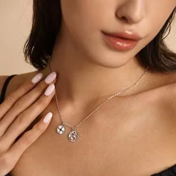 Dainty White Gold Compass Pendant Necklace Gift