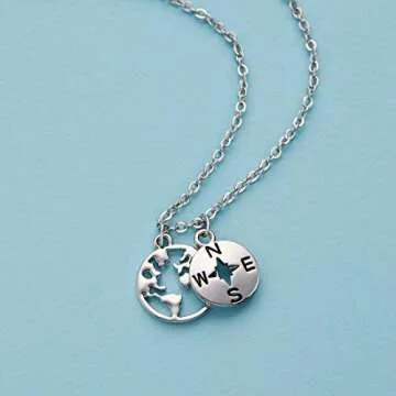 Dainty White Gold Compass Pendant Necklace Gift
