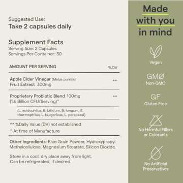 Rae Wellness Pre + Probiotic - Balance Gut Health + Support The Microbiome with Six Vegan Probiotic Strains Including Acidophilus Probiotic + Apple Cider Vinegar - 60 Capsules (30 Day Supply)