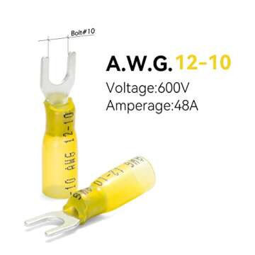 HKS 60PCS Fork Connector #10 Yellow 12-10 Gauge - Heat Shrink Spade Fork Wire Connectors Kit - Tinne...