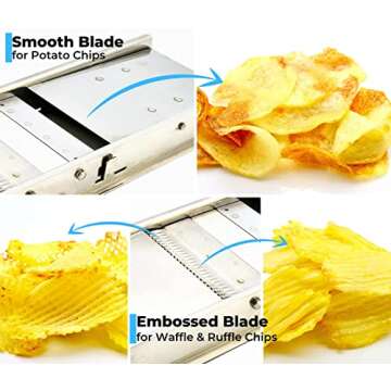 ICO Potato Slicing Mandoline Made In France With 5 Removable Blades for 5 Sizes of French Fries and Ruffled or Waffle Potato Chips, Stainless Steel…