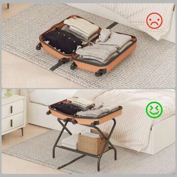 Smart FENDEE Luggage Rack - Folding Suitcase Stand with Storage Shelf for Travel