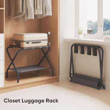 Smart FENDEE Folding Luggage Rack with Storage Shelf