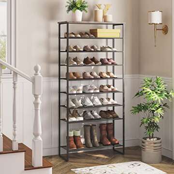HOOBRO Shoe Rack, 10-Tier Shoe Storage Organizer, Large Capacity Shoe Shelf for Front Door Entrance, Entryway, Hallway, Holds 36-40 Pairs of Shoes, Closet, Greige and Black BG107XJ01