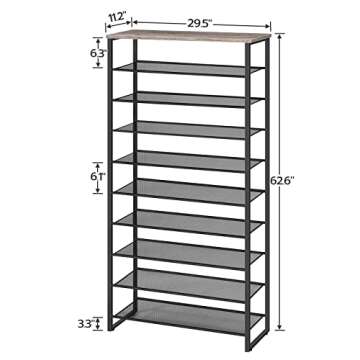 HOOBRO Shoe Rack, 10-Tier Shoe Storage Organizer, Large Capacity Shoe Shelf for Front Door Entrance, Entryway, Hallway, Holds 36-40 Pairs of Shoes, Closet, Greige and Black BG107XJ01