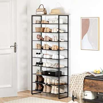 HOOBRO Shoe Rack, 10-Tier Shoe Storage Organizer, Large Capacity Shoe Shelf for Front Door Entrance, Entryway, Hallway, Holds 36-40 Pairs of Shoes, Closet, Greige and Black BG107XJ01