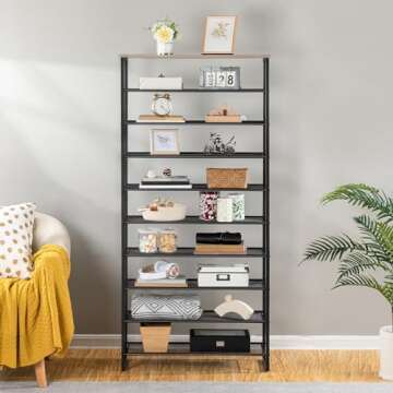 HOOBRO Shoe Rack, 10-Tier Shoe Storage Organizer, Large Capacity Shoe Shelf for Front Door Entrance, Entryway, Hallway, Holds 36-40 Pairs of Shoes, Closet, Greige and Black BG107XJ01