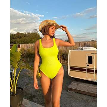 OQQ Women's 3 Piece Bodysuits Sexy Ribbed Sleeveless Square Neck Tank Tops Leotard 2025 Trendy Outfits Black Yellow White