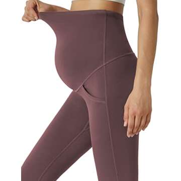 POSHDIVAH Women's Maternity Yoga Pants Work Lounge Stretchy Bootcut Flare Pants Pregnancy Dress Trousers for Business Casual Grey Pink Small