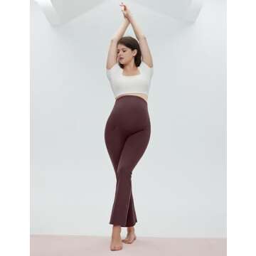 POSHDIVAH Women's Maternity Yoga Pants Work Lounge Stretchy Bootcut Flare Pants Pregnancy Dress Trousers for Business Casual Grey Pink Small