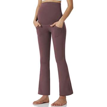 POSHDIVAH Women's Maternity Yoga Pants Work Lounge Stretchy Bootcut Flare Pants Pregnancy Dress Trousers for Business Casual Grey Pink Small