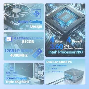 MINIX Z97 Mini PC, Intel Alder Lake N97 (up to 3.60GHz) 12GB LPDDR5X 512GB NVMe SSD Dual LAN Mini De...