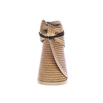 Kids Summer Roll Up Sun Visor Hat Wide Brim Straw Beach Hat Cap Sun Hats with Bow for Girls(Khaki)