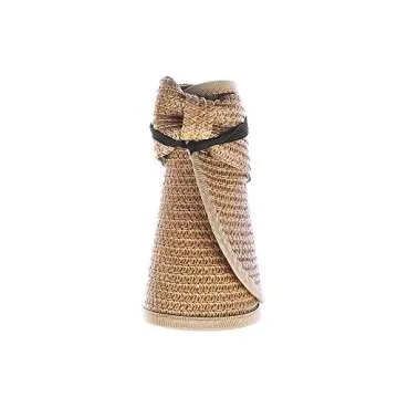 Kids Summer Roll Up Sun Visor Hat Wide Brim Straw Beach Hat Cap Sun Hats with Bow for Girls(Khaki)