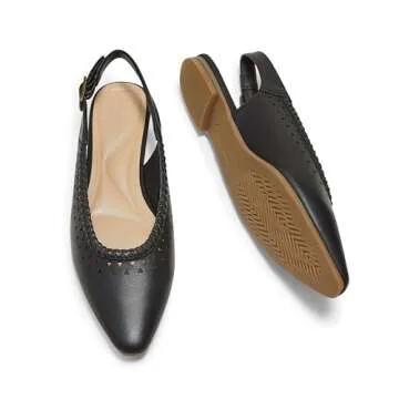 Arromic Women's Flats Comfortable Pointed Toe Slingback Flat Shoe for Women Slip On Leather Dress Work Casual Travel Ballet Shoes Black