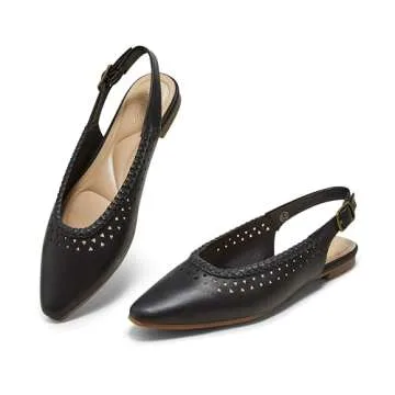 Arromic Women's Flats Comfortable Pointed Toe Slingback Flat Shoe for Women Slip On Leather Dress Work Casual Travel Ballet Shoes Black