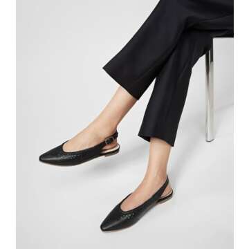 Arromic Women's Flats Comfortable Pointed Toe Slingback Flat Shoe for Women Slip On Leather Dress Work Casual Travel Ballet Shoes Black