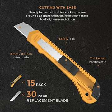 Nicpro 15 Pack Utility Knives with 30 PCS Extra Blades for Heavy Duty Use