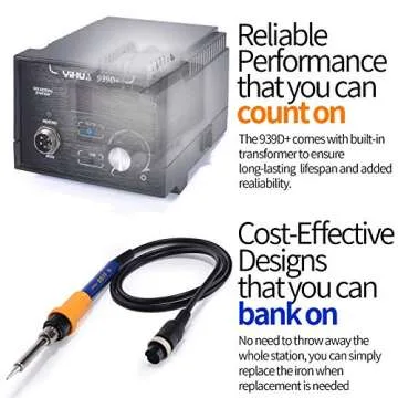 YIHUA 939D+ Digital Soldering Station, 75W Equivalent with Precision Heat Control (392°F to 896°F) and Built-in Transformer. ESD Safe, Lead Free with °C/°F display (Black)