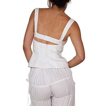 BHMAWSRT Women Spaghetti Strap Lace Corset Tank Top Vintage Sleeveless Y2K Slim Fit Strappy Camis Vest Top Streetwear (A-White, S)