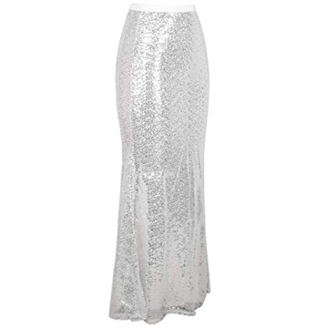 PrettyGuide Women's Maxi Sequin Skirt High Waist Party Prom Mermaid Long Skirts XL White Silver
