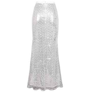 PrettyGuide Women's Maxi Sequin Skirt High Waist Party Prom Mermaid Long Skirts XL White Silver
