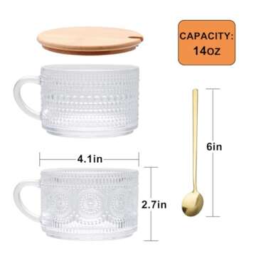 4pcs Overnight Oats Containers with Lids,Vintage Coffee Mugs gifts for women,Glass Cups with Spoons ...