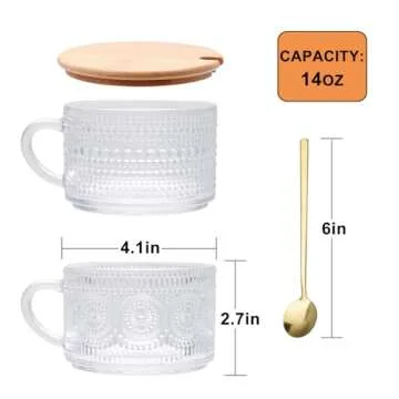 4pcs Vintage Coffee Mugs with Lids and Spoons – Perfect for Coffee and Overnight Oats!