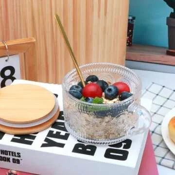 Stylish Vintage Coffee Mug Set with Bamboo Lids and Spoons